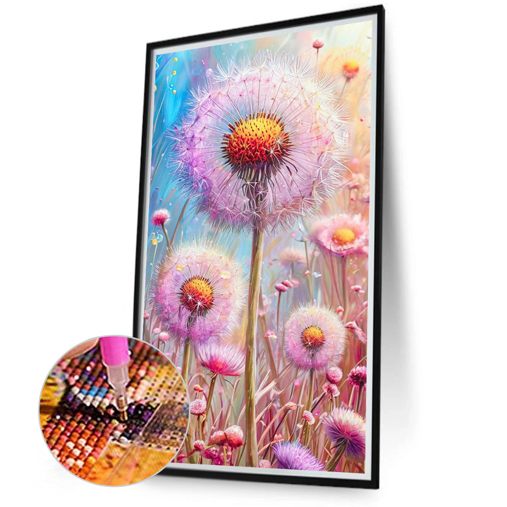 Pink Dandelion - Full Round Drill Diamond Painting 40*70CM