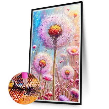 Pink Dandelion - Full Round Drill Diamond Painting 40*70CM
