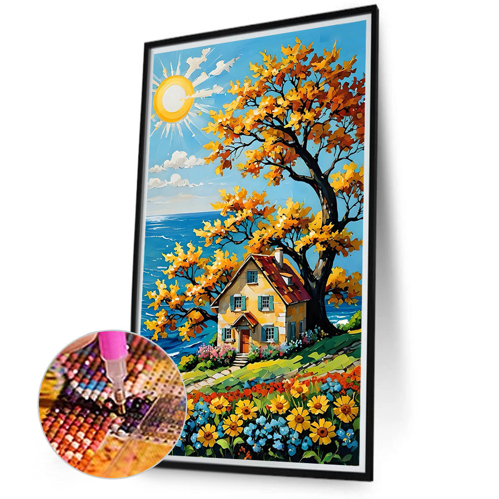 Hillside House - Full Round Drill Diamond Painting 40*70CM