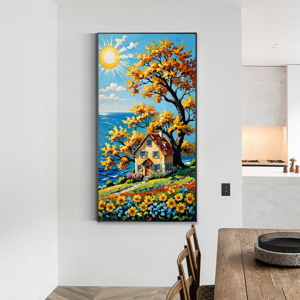 Hillside House - Full Round Drill Diamond Painting 40*70CM