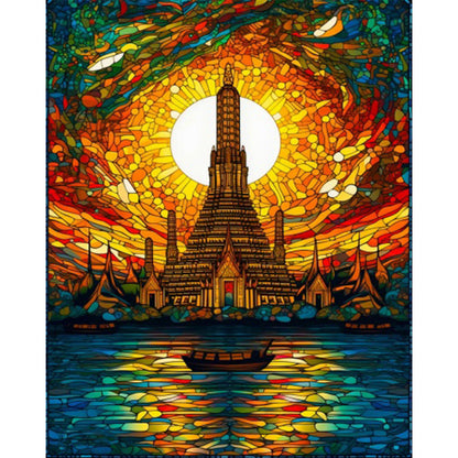 Glass Painting Of High Tower By The Water - Full AB Round Drill Diamond Painting 40*50CM