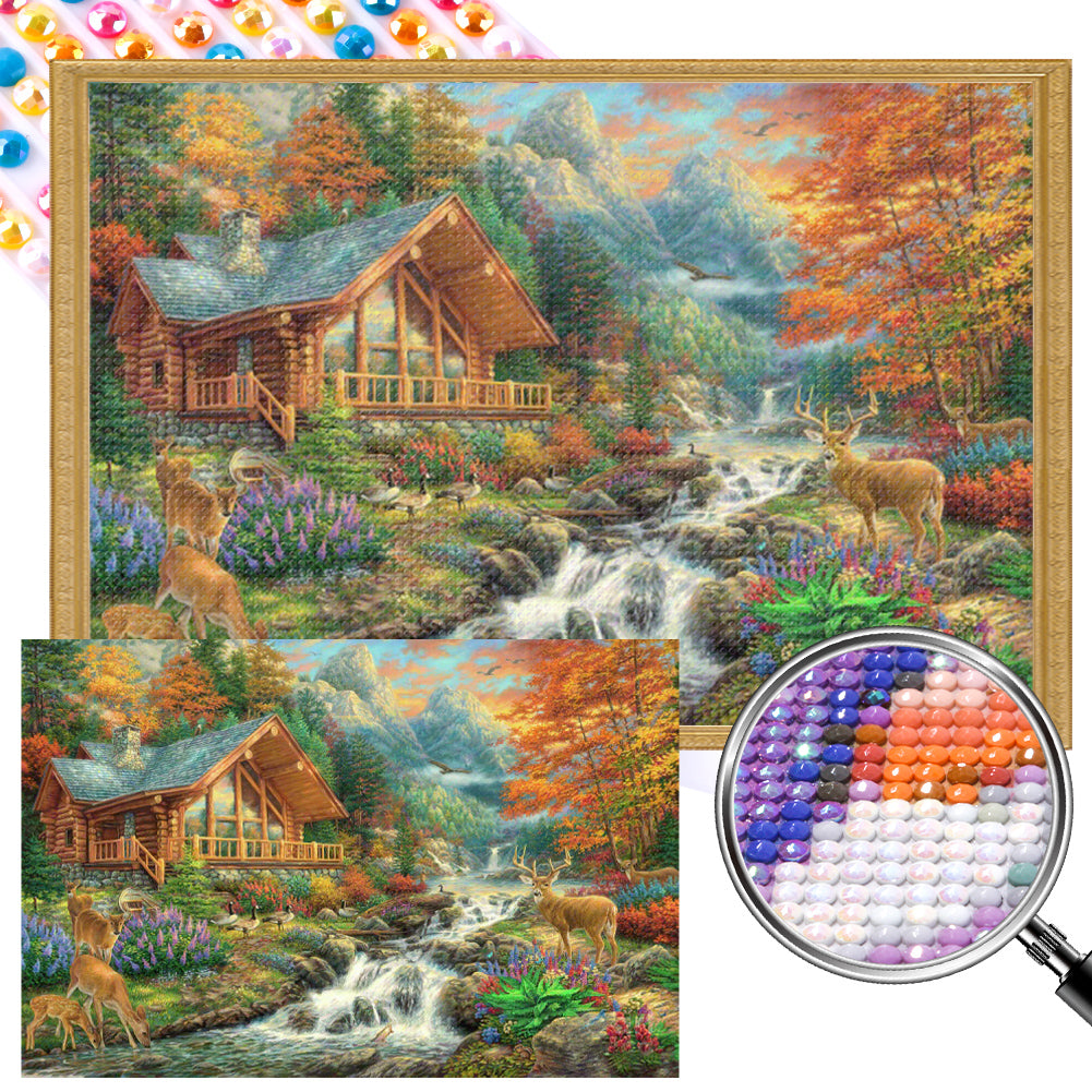 Forest Hut - Full AB Round Drill Diamond Painting 60*40CM