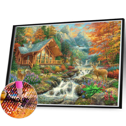 Forest Hut - Full AB Round Drill Diamond Painting 60*40CM