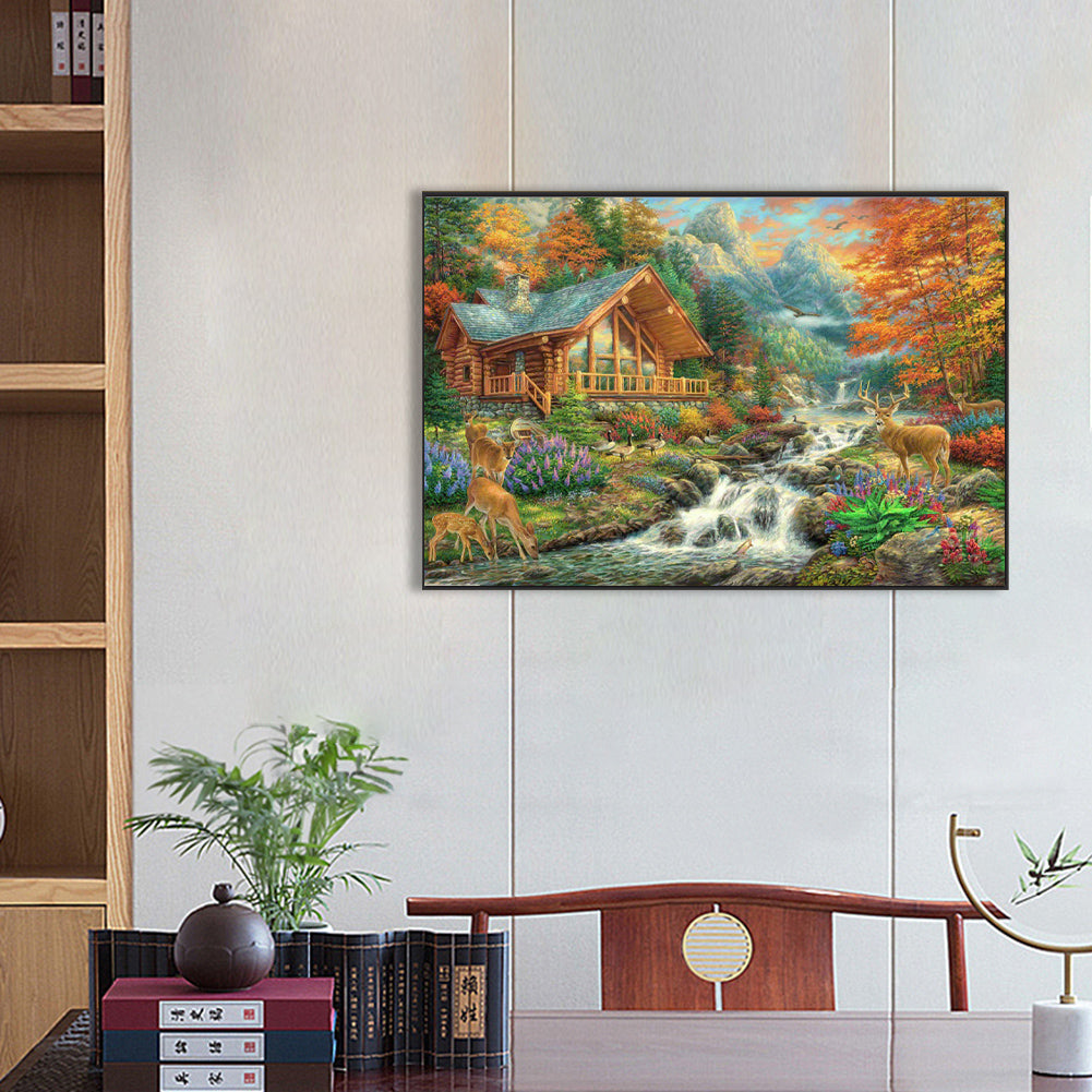 Forest Hut - Full AB Round Drill Diamond Painting 60*40CM