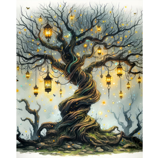 Dead Tree With Hanging Lamp - Full Round Drill Diamond Painting 40*50CM