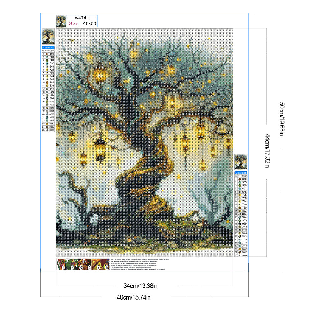 Dead Tree With Hanging Lamp - Full Round Drill Diamond Painting 40*50CM