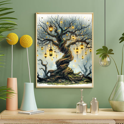 Dead Tree With Hanging Lamp - Full Round Drill Diamond Painting 40*50CM