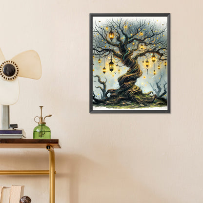 Dead Tree With Hanging Lamp - Full Round Drill Diamond Painting 40*50CM
