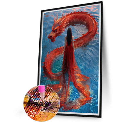 Dragon And Red Skirt Girl - Full AB Round Drill Diamond Painting 40*60CM