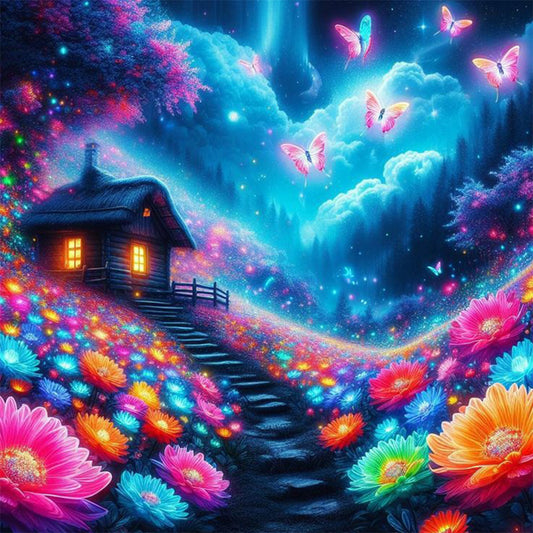 Butterfly House At Night - Full Round Drill Diamond Painting 30*30CM
