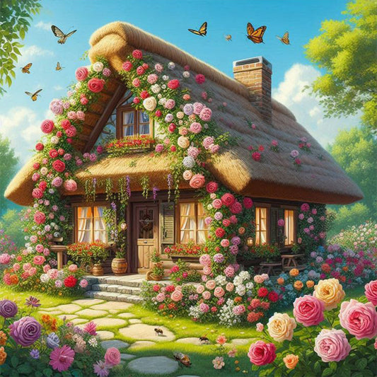 Butterfly House With Flower Fragrance - Full Round Drill Diamond Painting 30*30CM
