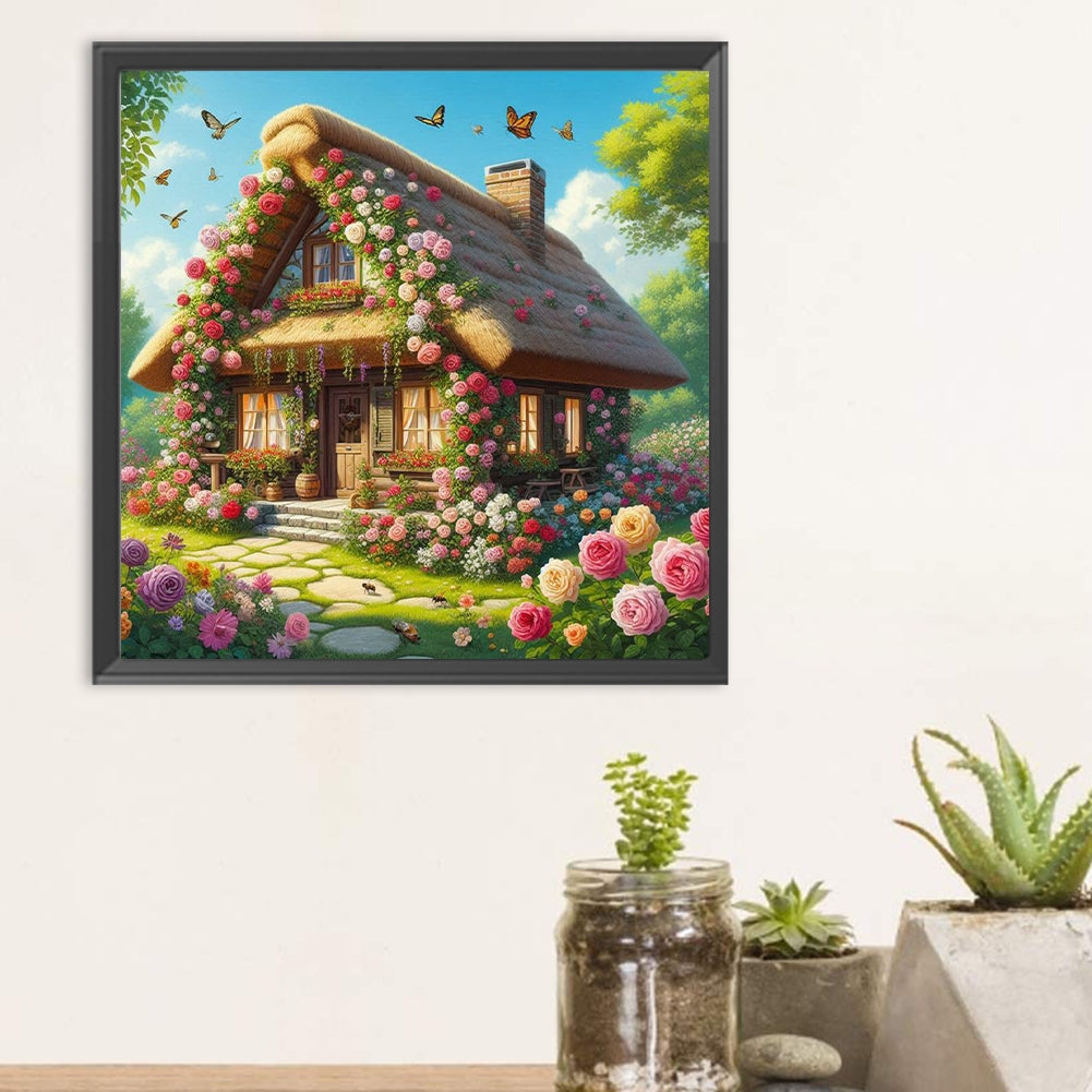 Butterfly House With Flower Fragrance - Full Round Drill Diamond Painting 30*30CM