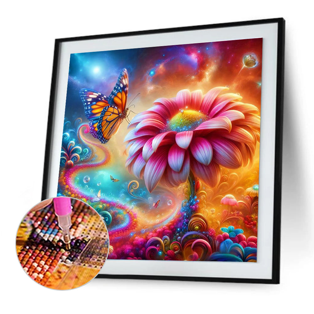 Flower And Butterfly - Full Round Drill Diamond Painting 30*30CM