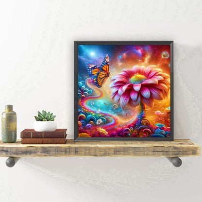 Flower And Butterfly - Full Round Drill Diamond Painting 30*30CM