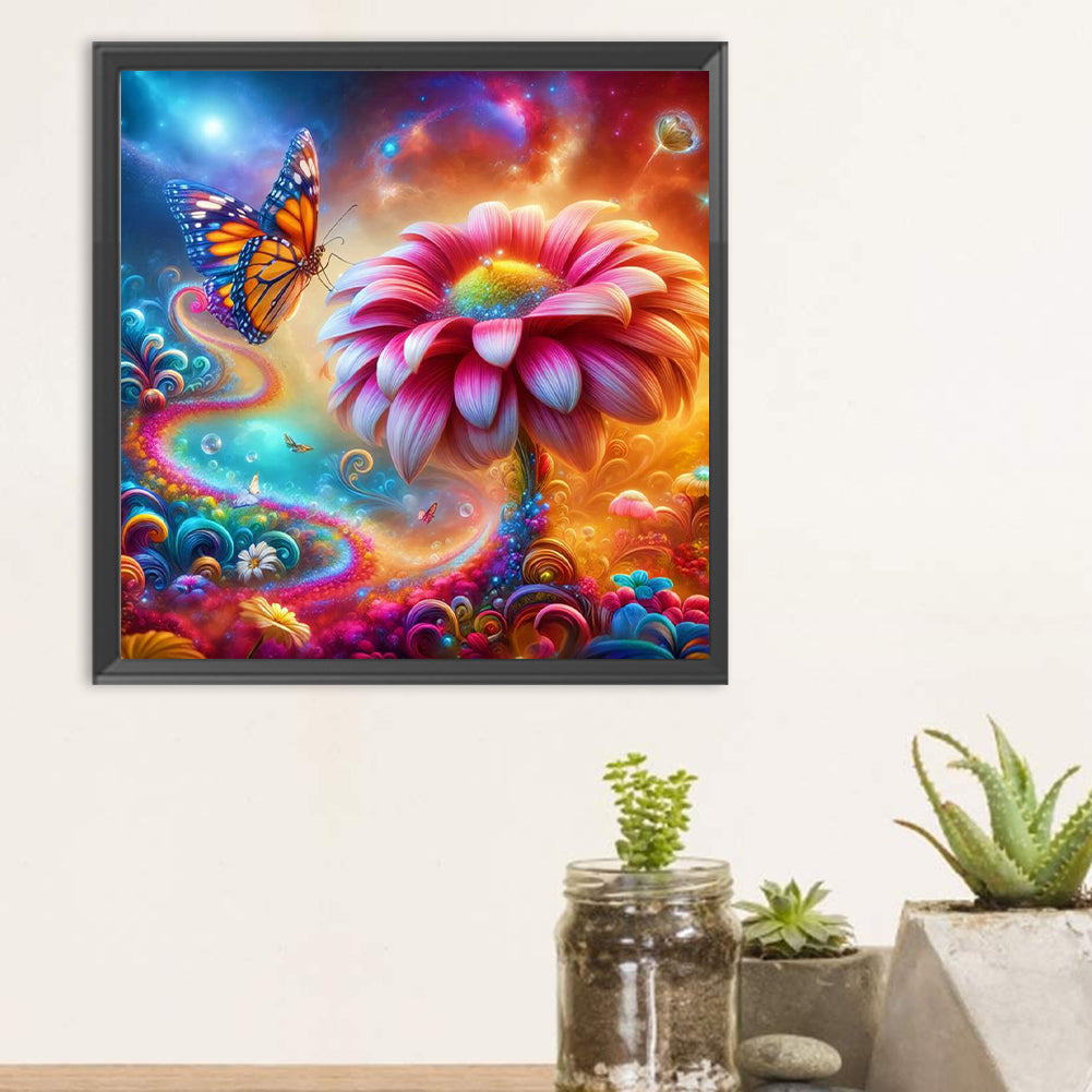 Flower And Butterfly - Full Round Drill Diamond Painting 30*30CM
