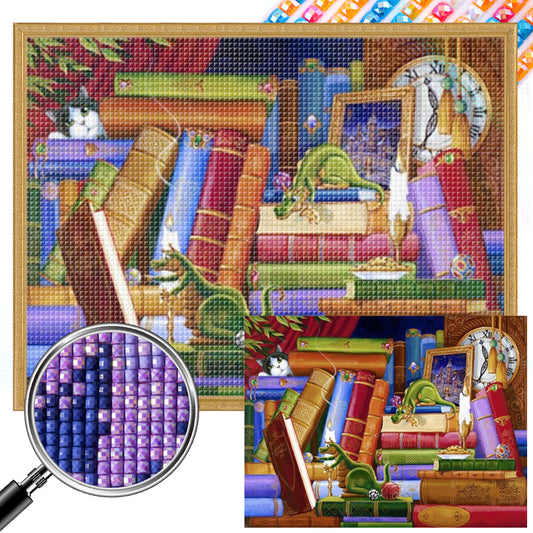 Dragon On Bookshelf - Full AB Square Drill Diamond Painting 40*30CM