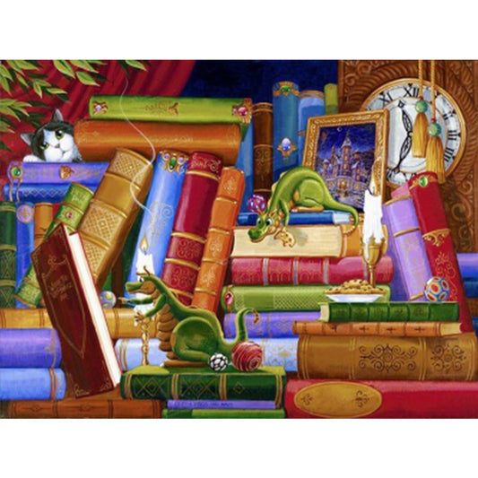 Dragon On Bookshelf - Full AB Square Drill Diamond Painting 40*30CM