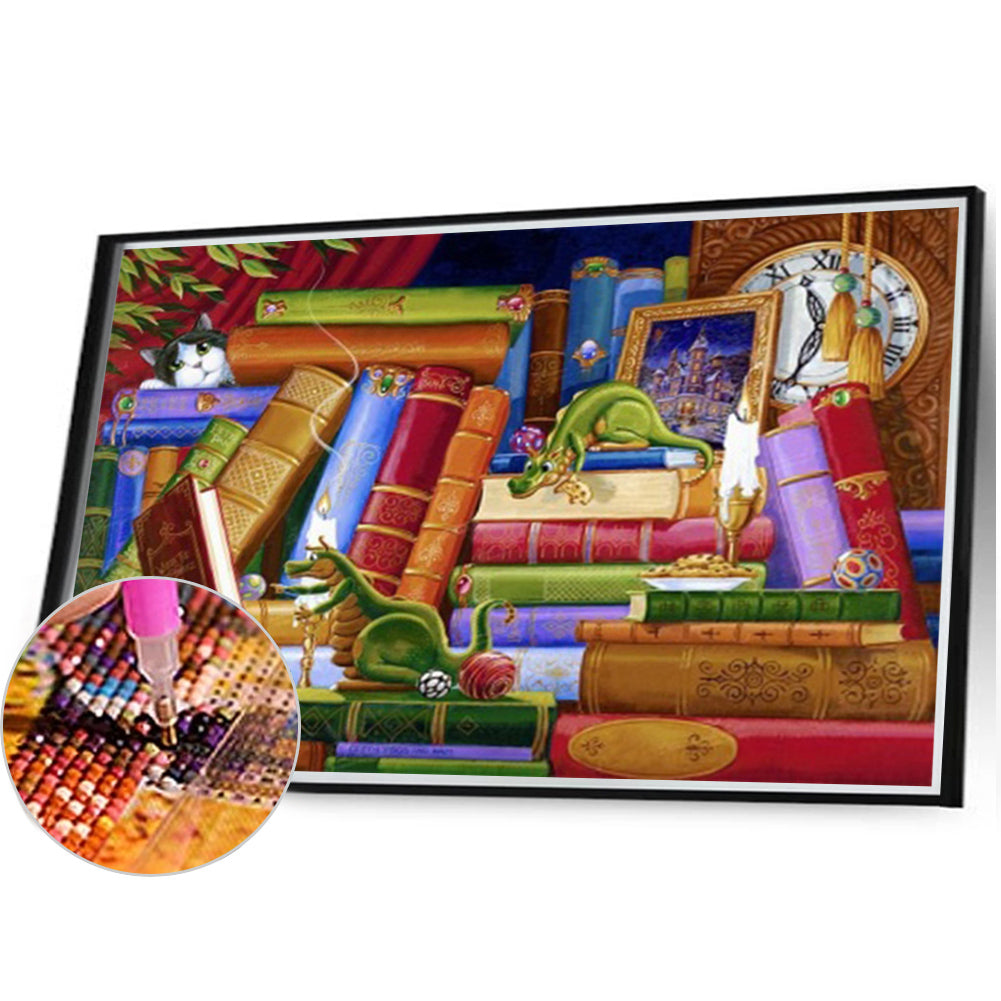 Dragon On Bookshelf - Full AB Square Drill Diamond Painting 40*30CM