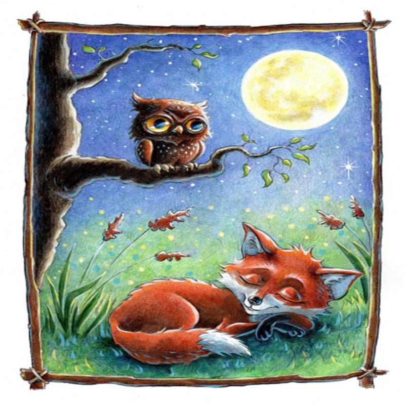 Owl And Fox Under The Moon - Full AB Round Drill Diamond Painting 40*50CM