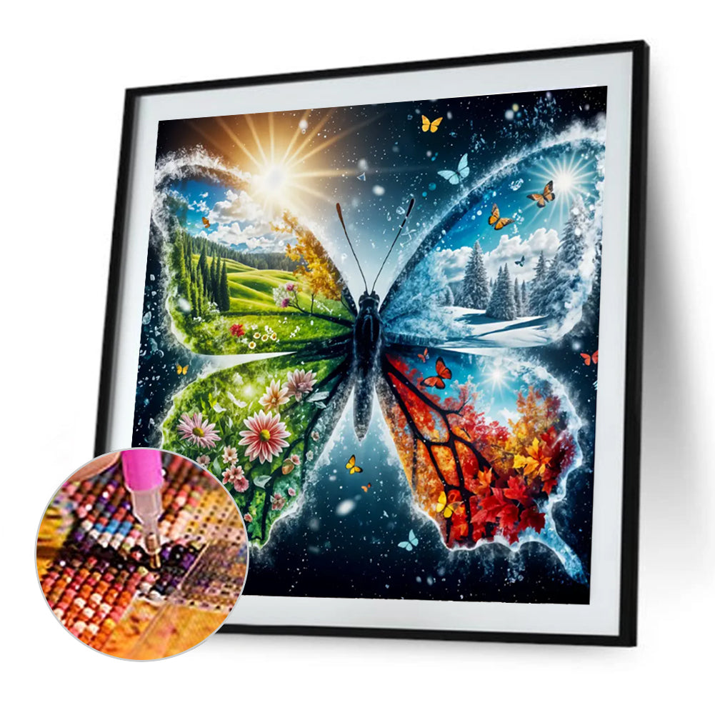 Four Seasons Butterfly - Full Round Drill Diamond Painting 30*30CM