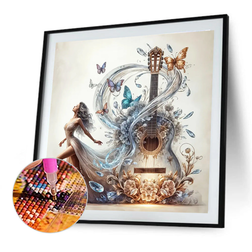 Elegant Girl With Musical Instruments - Full Round Drill Diamond Painting 30*30CM