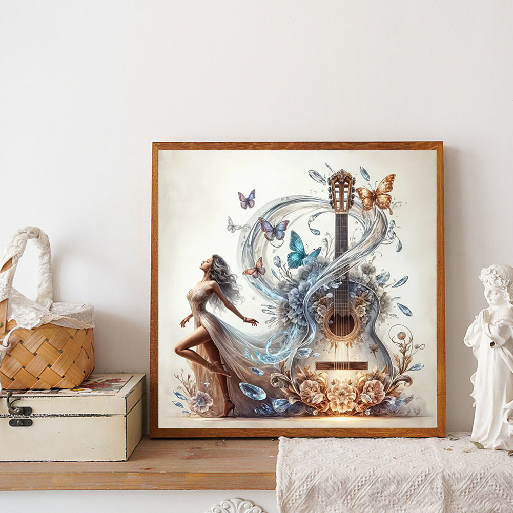 Elegant Girl With Musical Instruments - Full Round Drill Diamond Painting 30*30CM
