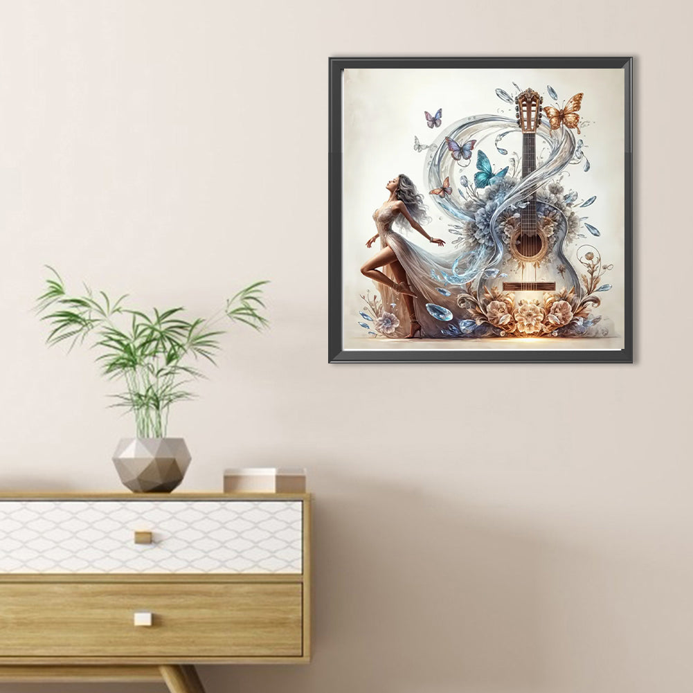 Elegant Girl With Musical Instruments - Full Round Drill Diamond Painting 30*30CM
