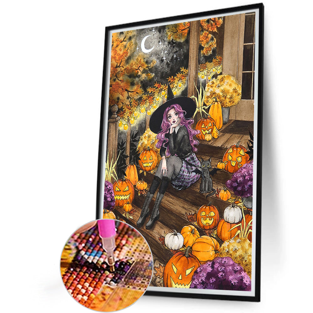 Pumpkin Witch Girl - Full Round Drill Diamond Painting 40*60CM