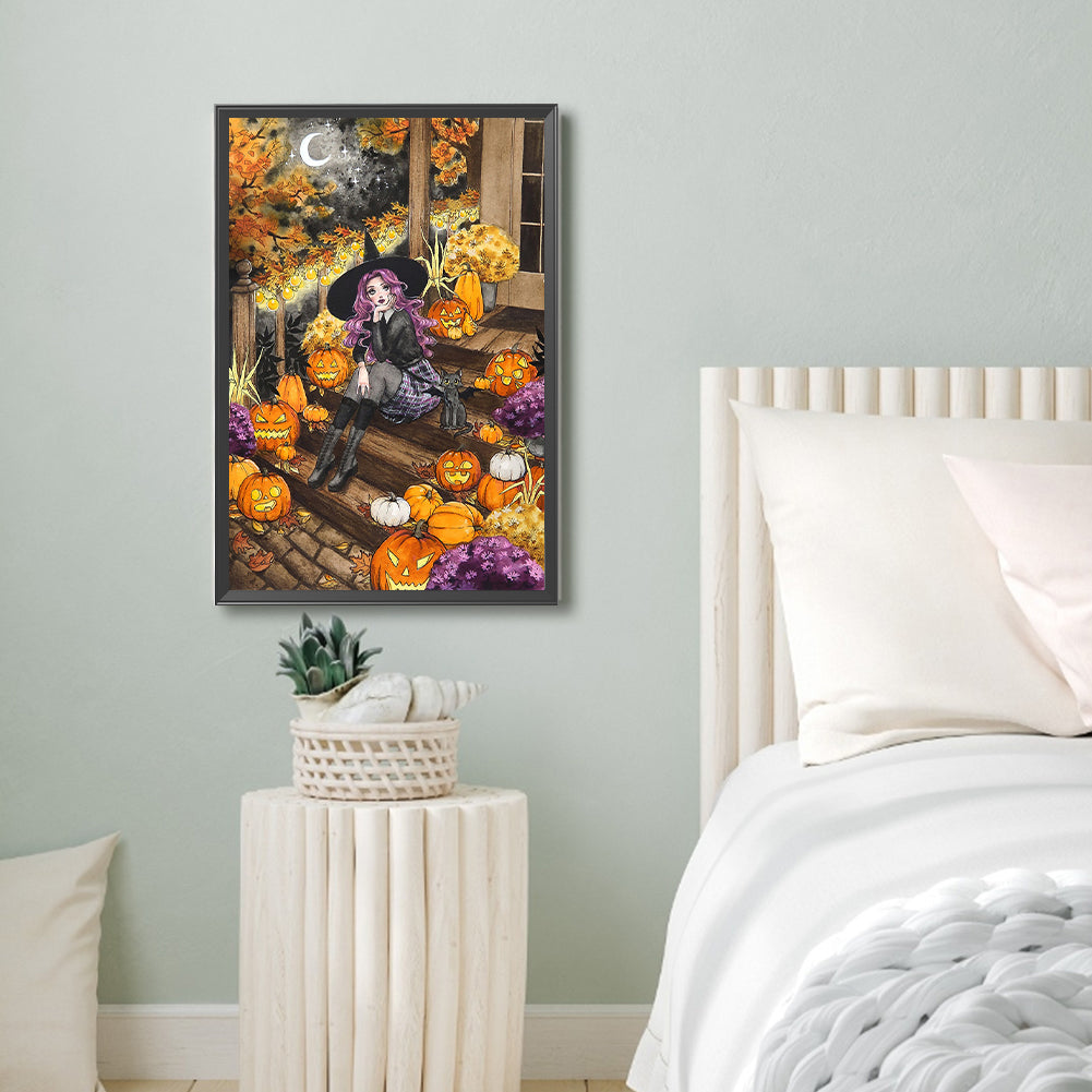Pumpkin Witch Girl - Full Round Drill Diamond Painting 40*60CM