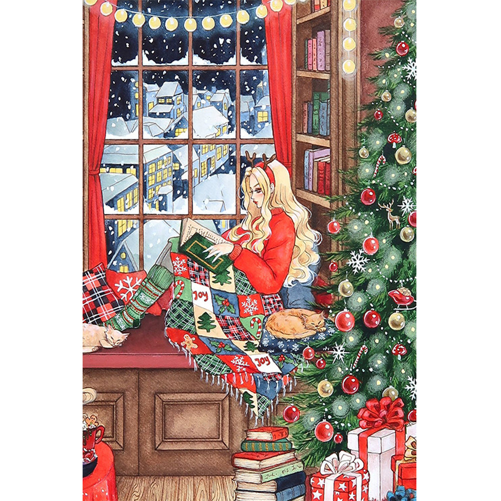 Snowy Night Christmas Girl - Full Round Drill Diamond Painting 40*60CM