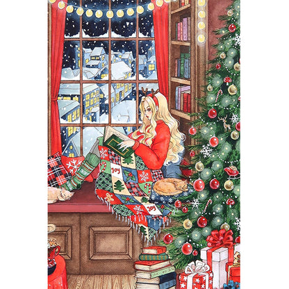 Snowy Night Christmas Girl - Full Round Drill Diamond Painting 40*60CM