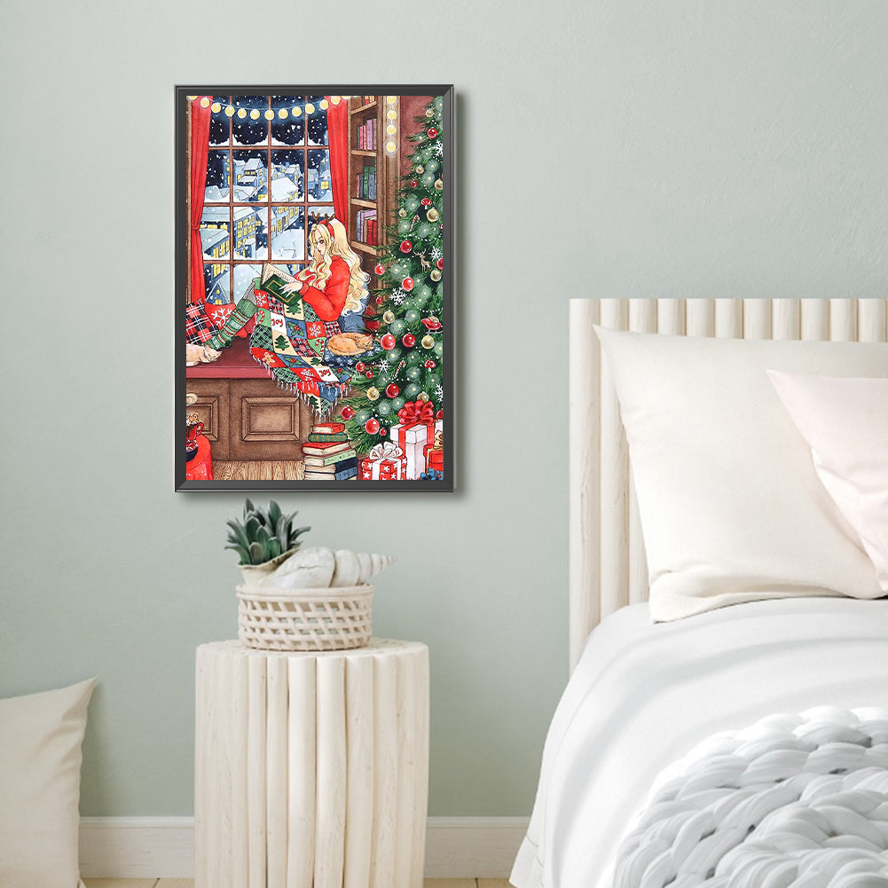 Snowy Night Christmas Girl - Full Round Drill Diamond Painting 40*60CM