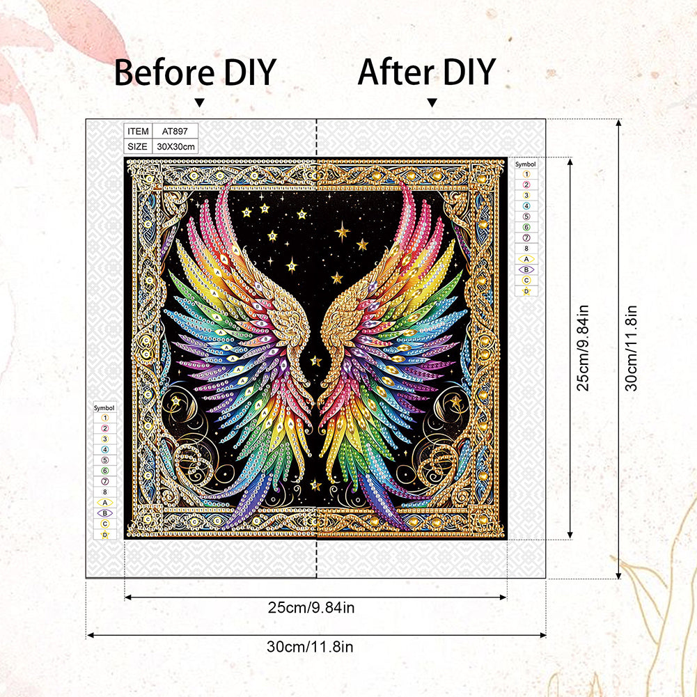 Colorful Wings - Special Shaped Drill Diamond Painting 30*30CM