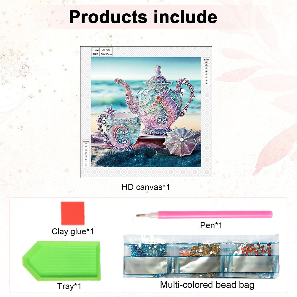 Beach Shell Tea Set - Special Shaped Drill Diamond Painting 30*30CM