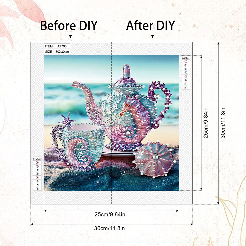 Beach Shell Tea Set - Special Shaped Drill Diamond Painting 30*30CM