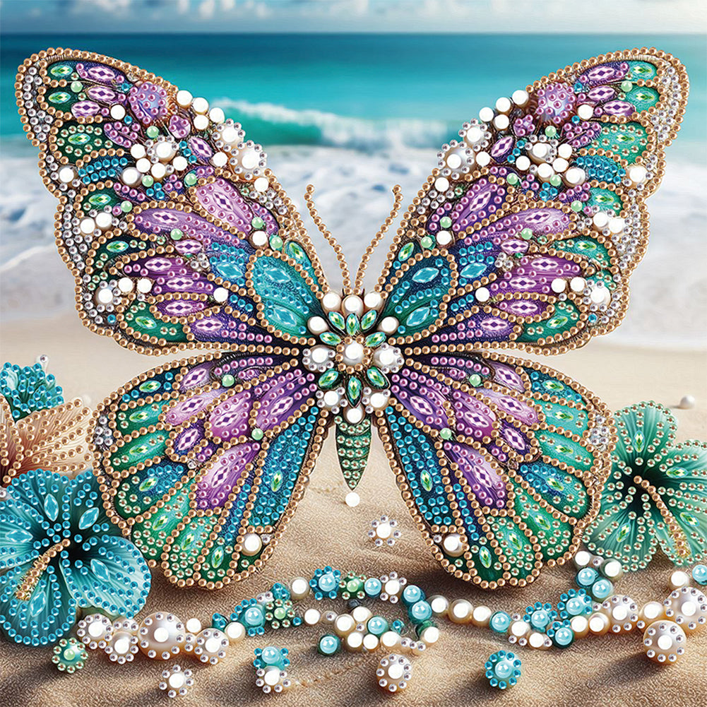 Beach Butterfly - Special Shaped Drill Diamond Painting 30*30CM