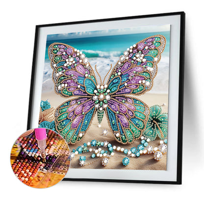 Beach Butterfly - Special Shaped Drill Diamond Painting 30*30CM
