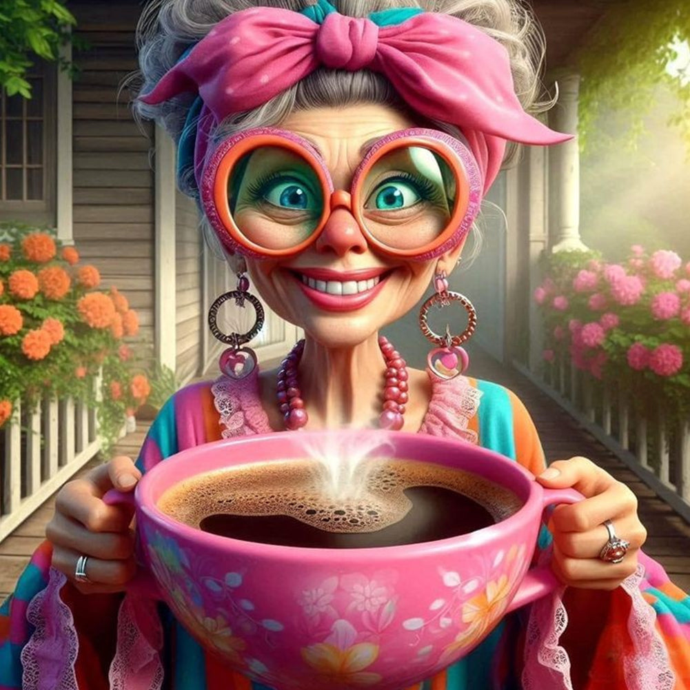 Coffee Grandma - Full Round Drill Diamond Painting 40*40CM