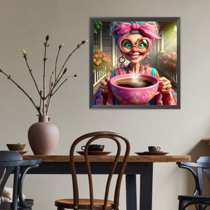Coffee Grandma - Full Round Drill Diamond Painting 40*40CM