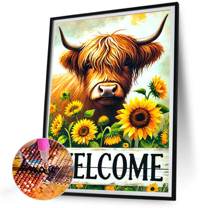 Sunflower Highland Yak - Full Round Drill Diamond Painting 30*40CM