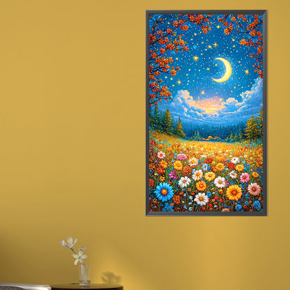 Flower Sea Scenery Under The Moon - Full AB Round Drill Diamond Painting 40*70CM