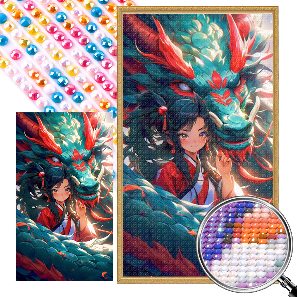 Dragon And Oriental Girl - Full AB Round Drill Diamond Painting 40*70CM