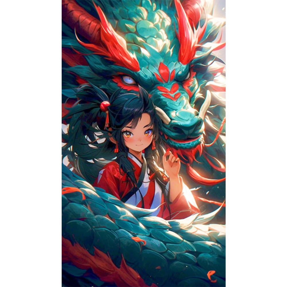 Dragon And Oriental Girl - Full AB Round Drill Diamond Painting 40*70CM