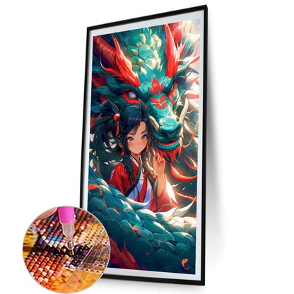 Dragon And Oriental Girl - Full AB Round Drill Diamond Painting 40*70CM