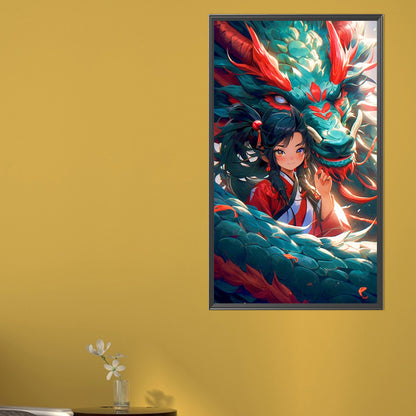 Dragon And Oriental Girl - Full AB Round Drill Diamond Painting 40*70CM