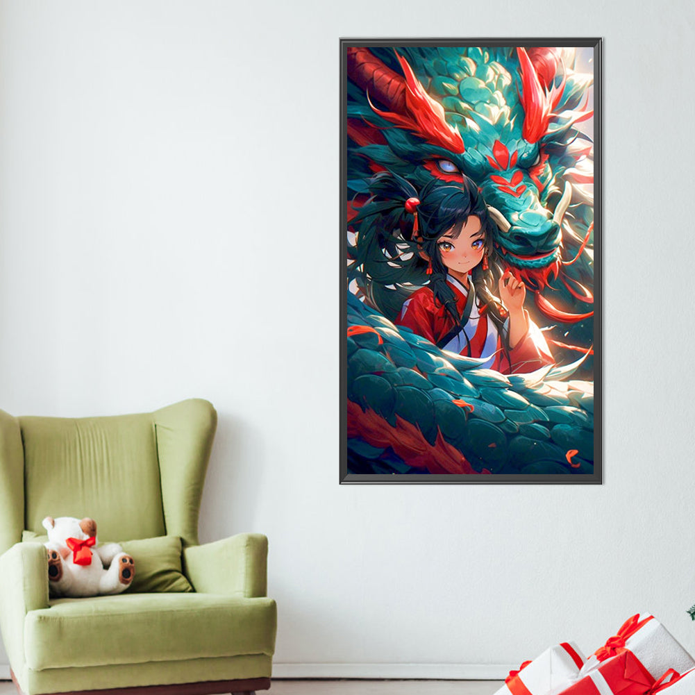 Dragon And Oriental Girl - Full AB Round Drill Diamond Painting 40*70CM