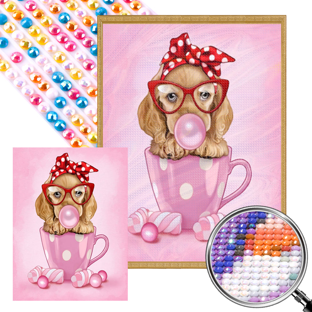 Fashionable Puppy In The Cup - Full AB Round Drill Diamond Painting 30*40CM