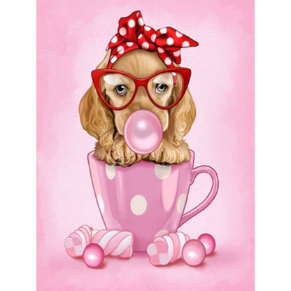Fashionable Puppy In The Cup - Full AB Round Drill Diamond Painting 30*40CM