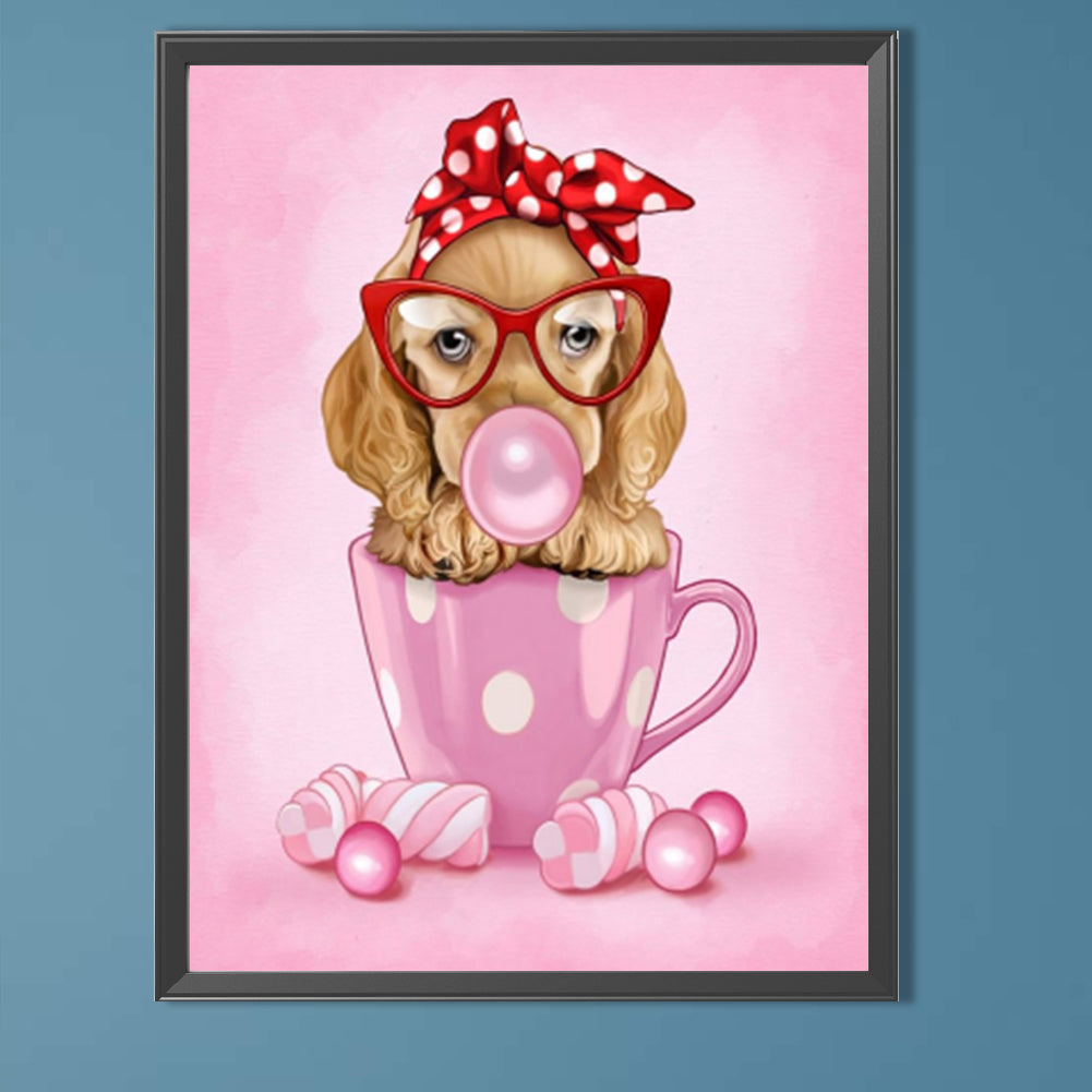 Fashionable Puppy In The Cup - Full AB Round Drill Diamond Painting 30*40CM