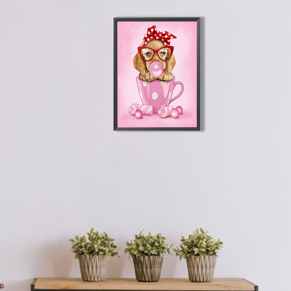 Fashionable Puppy In The Cup - Full AB Round Drill Diamond Painting 30*40CM